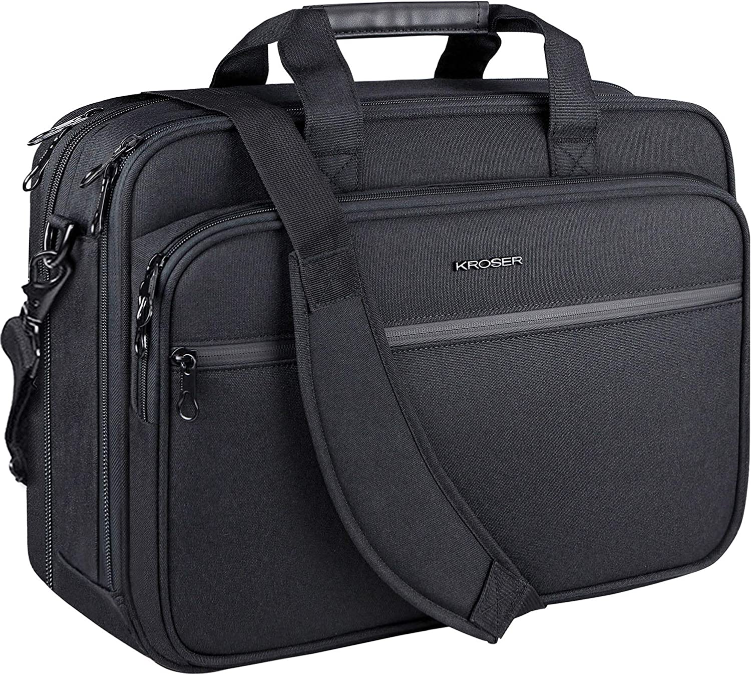 KROSER Laptop Bag Premium Laptop Briefcase Fits Up to 17.3 Inch Laptop Expandable Water-Repellent Shoulder Messenger Bag Computer Bag with RFID Pockets for Travel/Business/School/Men/Women-Black - Image 1